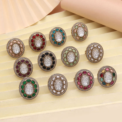 Assorted Color Combo Of 12 Pieces Kundan Rings (FNKDR101CMB)
