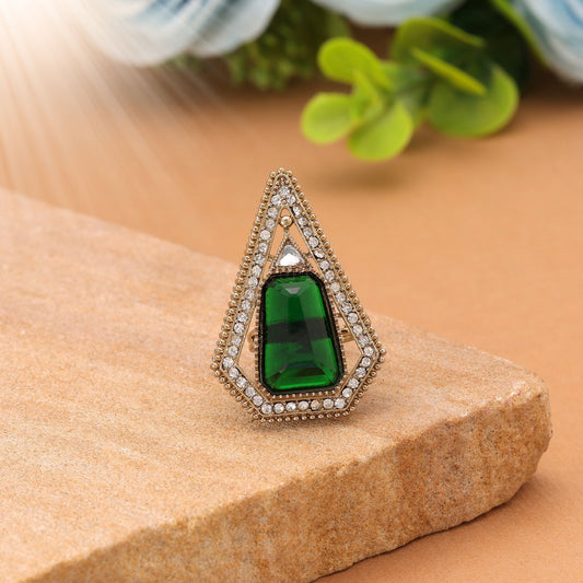 Green Color Kundan Ring Featuring Beautiful Handcrafted Ethnic Fashion Jewelry Design