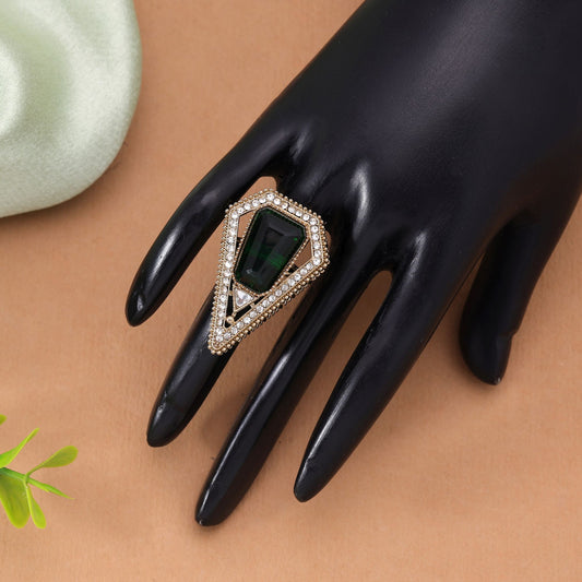 Green Color Kundan Ring Featuring Beautiful Handcrafted Ethnic Fashion Jewelry Design