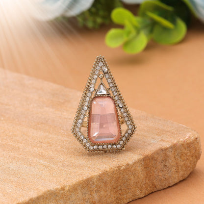 Light Pink Color Kundan Ring with Sparkling Ethnic Party Wear Designer Look
