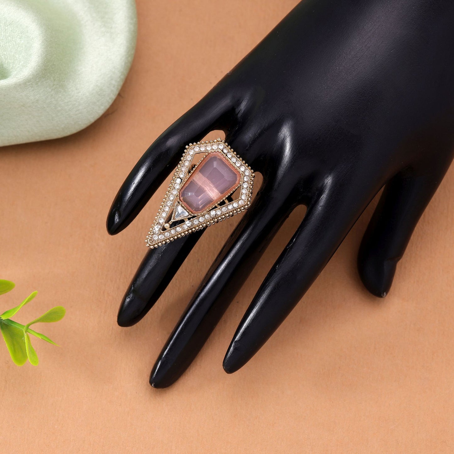 Light Pink Color Kundan Ring with Sparkling Ethnic Party Wear Designer Look