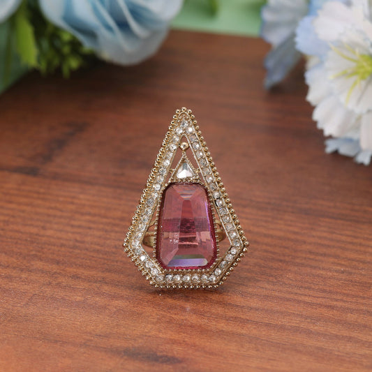 Purple Color Kundan Ring Featuring Classic Traditional Handmade Fashion Jewelry Style