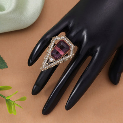 Purple Color Kundan Ring Featuring Classic Traditional Handmade Fashion Jewelry Style