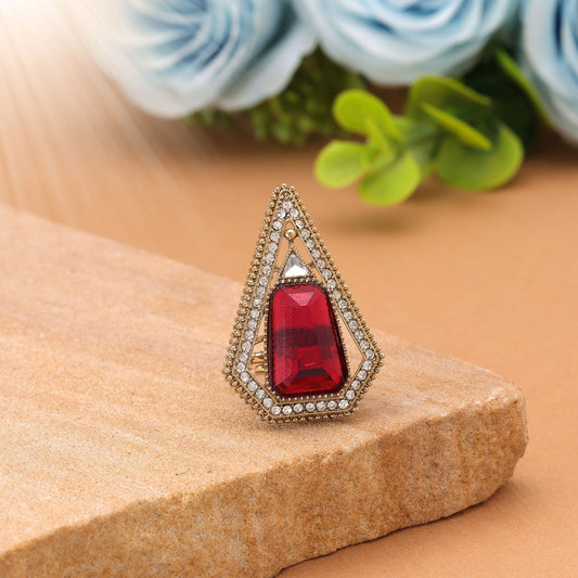 Red Color Kundan Ring with Premium Traditional Wedding Wear Elegant Finish