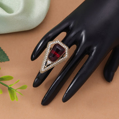 Red Color Kundan Ring with Premium Traditional Wedding Wear Elegant Finish