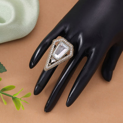 White Color Kundan Ring with Elegant Traditional Designer Ethnic Jewelry Statement Style