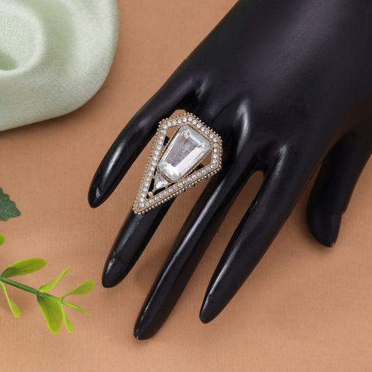 White Color Kundan Ring with Elegant Traditional Designer Ethnic Jewelry Statement Style