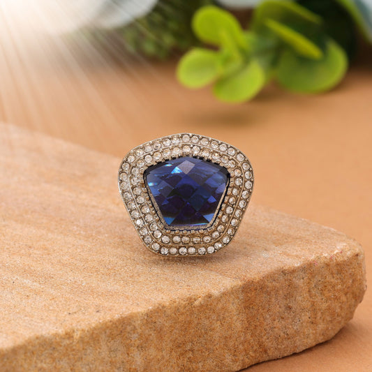 Blue Color Stone Ring with Premium Sparkling Ethnic Fashion Wear Design