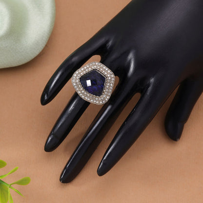 Blue Color Stone Ring with Premium Sparkling Ethnic Fashion Wear Design