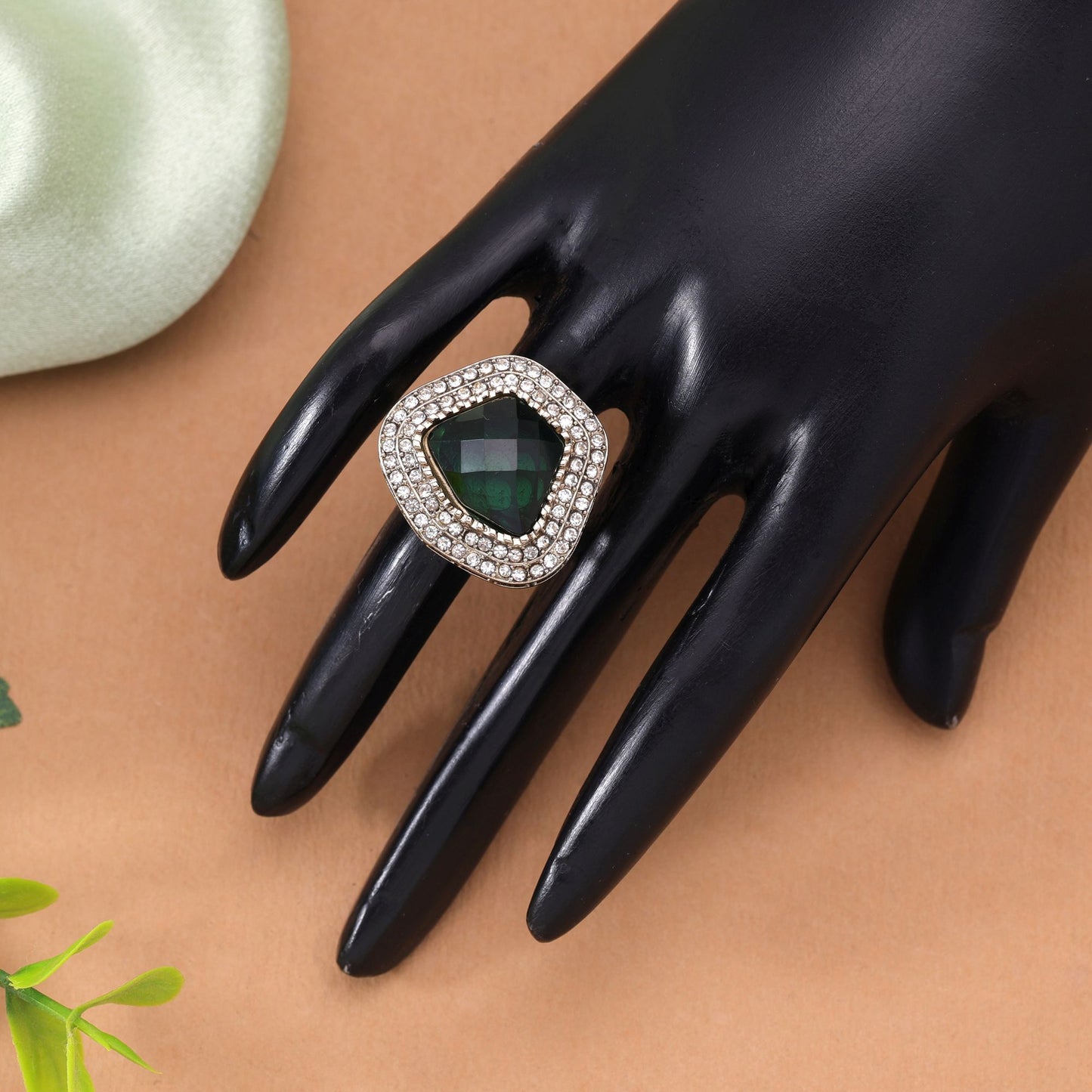 Green Color Stone Ring Crafted for Traditional Festive Elegant Jewelry Collection