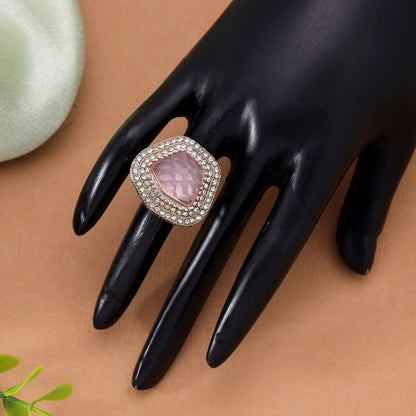 Light Pink Color Stone Ring with Stylish Crystal Inspired Elegant Fashion Finish