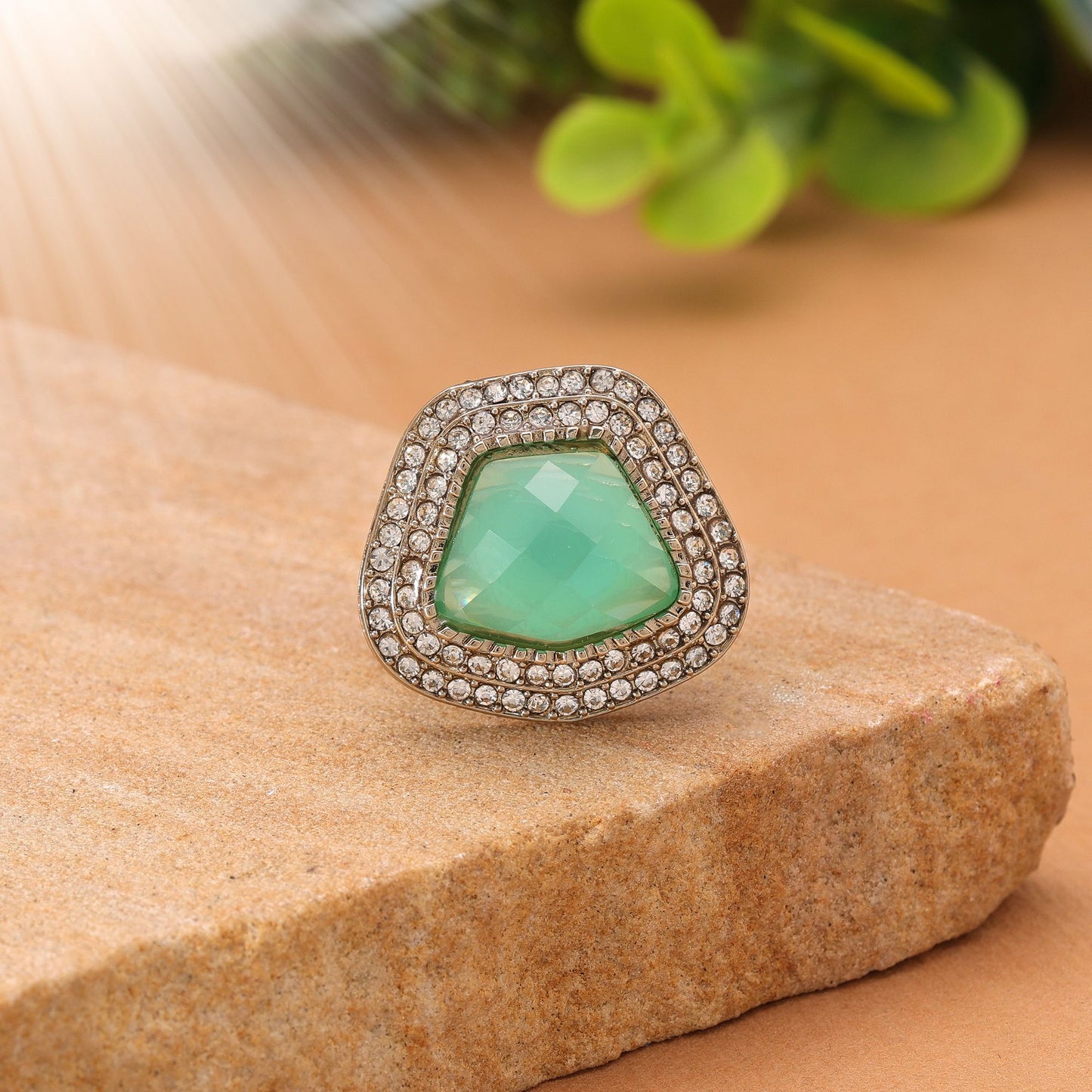 Paris Green Color Stone Ring Featuring Elegant Designer Traditional Jewelry Style