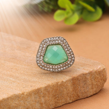 Paris Green Color Stone Ring Featuring Elegant Designer Traditional Jewelry Style