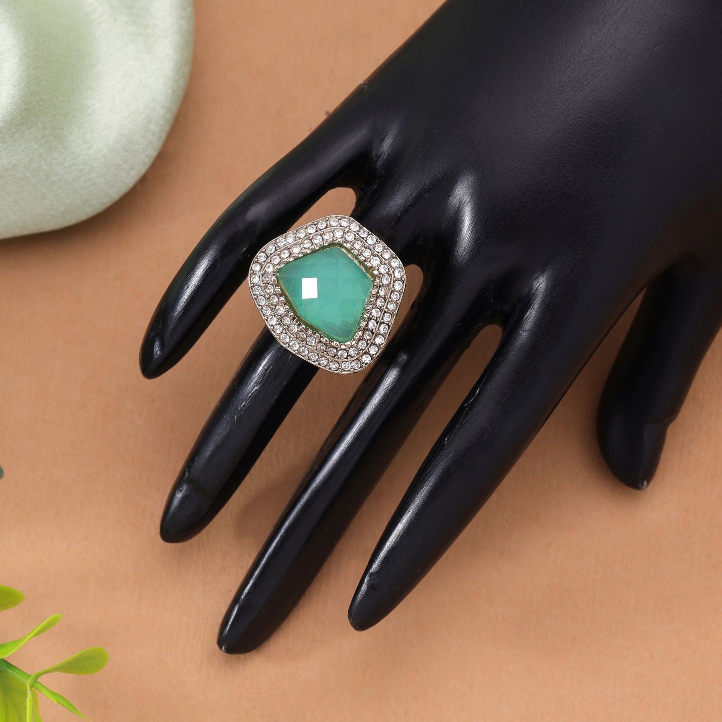 Paris Green Color Stone Ring Featuring Elegant Designer Traditional Jewelry Style