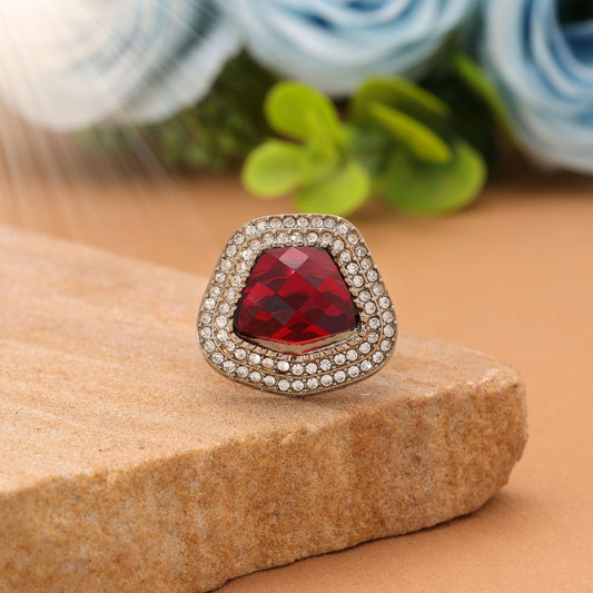 Red Color Stone Ring Featuring Beautiful Traditional Party Wear Jewelry Design