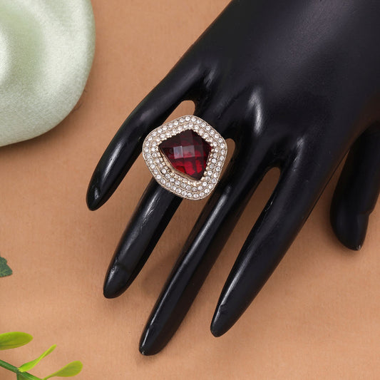 Red Color Stone Ring Featuring Beautiful Traditional Party Wear Jewelry Design