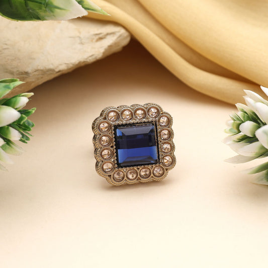 Assorted Color Combo Of 10 Pieces Kundan Rings (FNKDR103CMB)