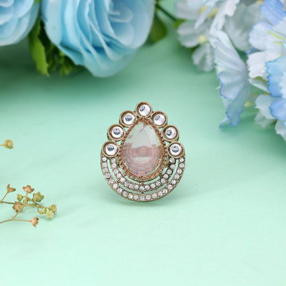 Light Pink Color Kundan Ring Featuring Elegant Wedding Wear Jewelry Style