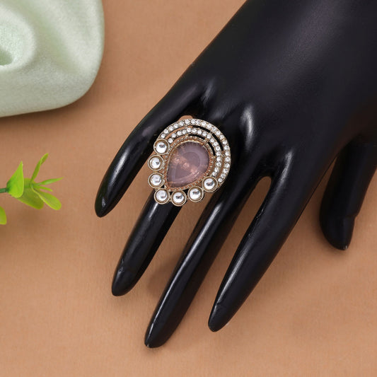 Light Pink Color Kundan Ring Featuring Elegant Wedding Wear Jewelry Style