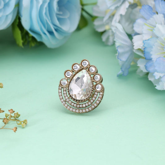 White Color Kundan Ring with Royal Ethnic Handmade Jewelry Fashion Appeal