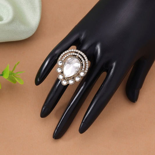 White Color Kundan Ring with Royal Ethnic Handmade Jewelry Fashion Appeal