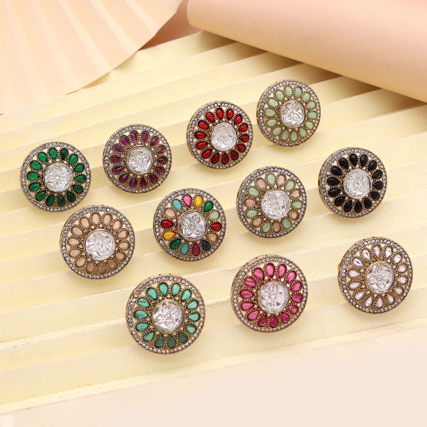 Assorted Color Combo Of 11 Pieces Kundan Rings (FNKDR104CMB)