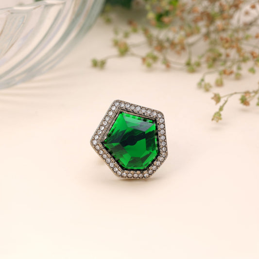 Green Color Stone Ring Featuring Stylish Traditional Designer Fashion Look