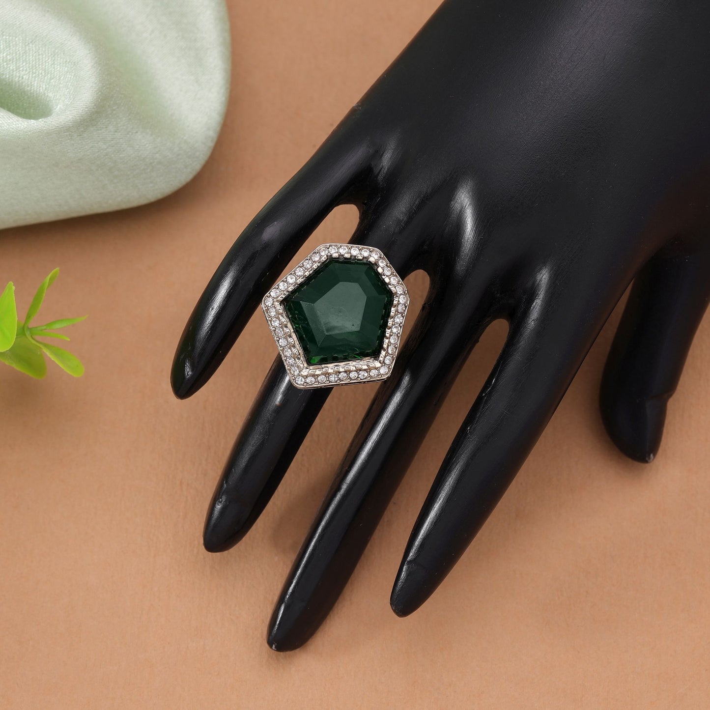 Green Color Stone Ring Featuring Stylish Traditional Designer Fashion Look