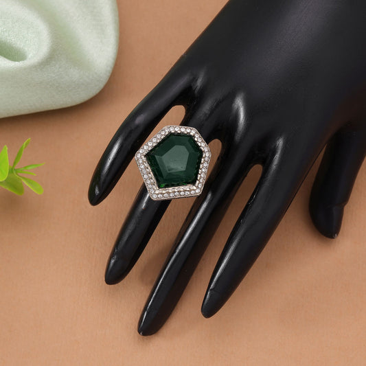 Green Color Stone Ring Featuring Stylish Traditional Designer Fashion Look