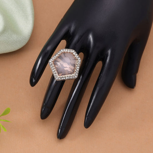 Light Pink Color Stone Ring Featuring Elegant Handmade Traditional Style Design