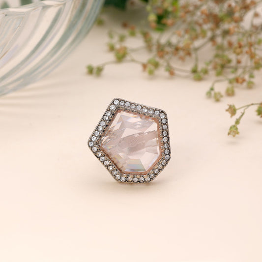 Light Pink Color Stone Ring Featuring Elegant Handmade Traditional Style Design