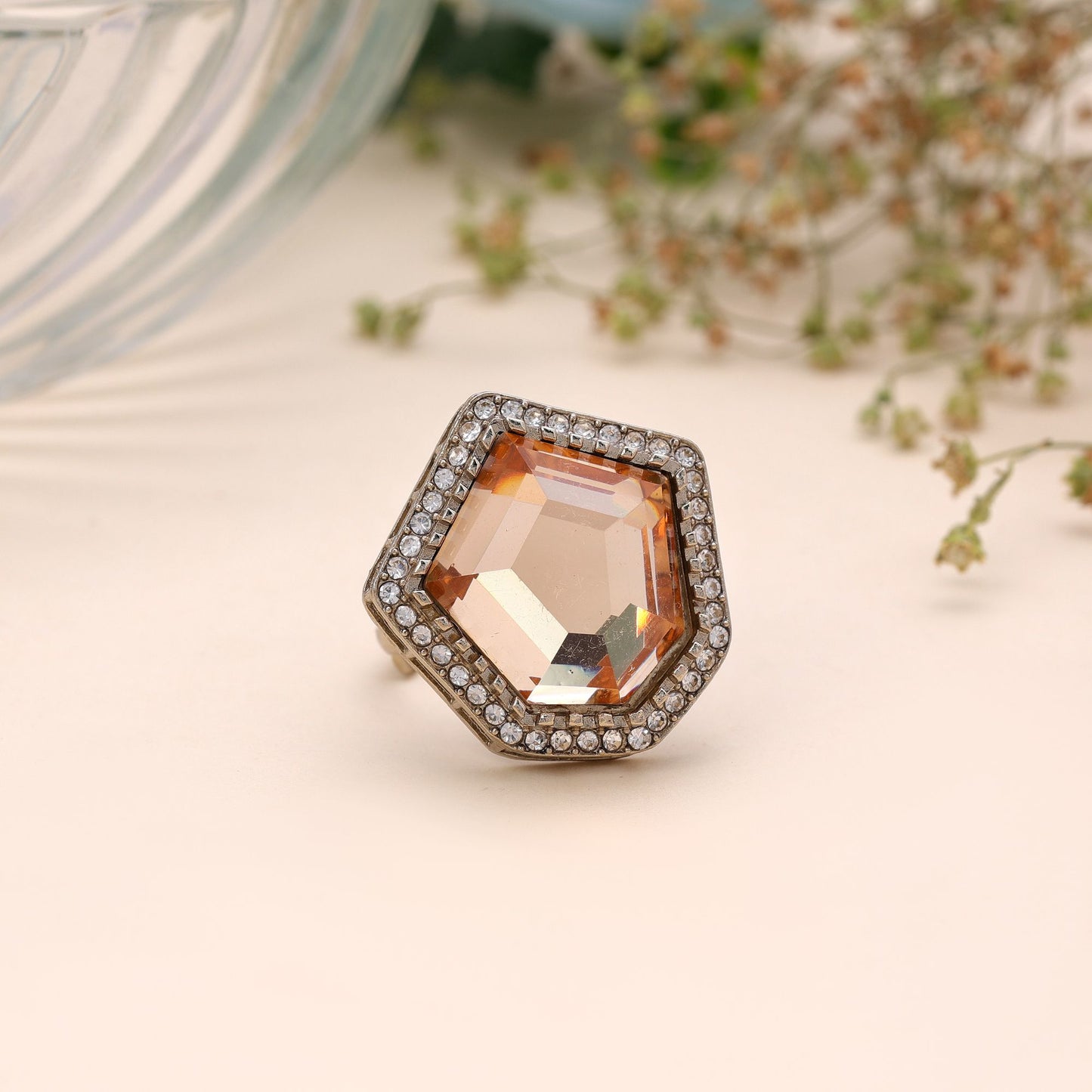 Peach Color Stone Ring Crafted for Elegant Designer Traditional Fashion Wear