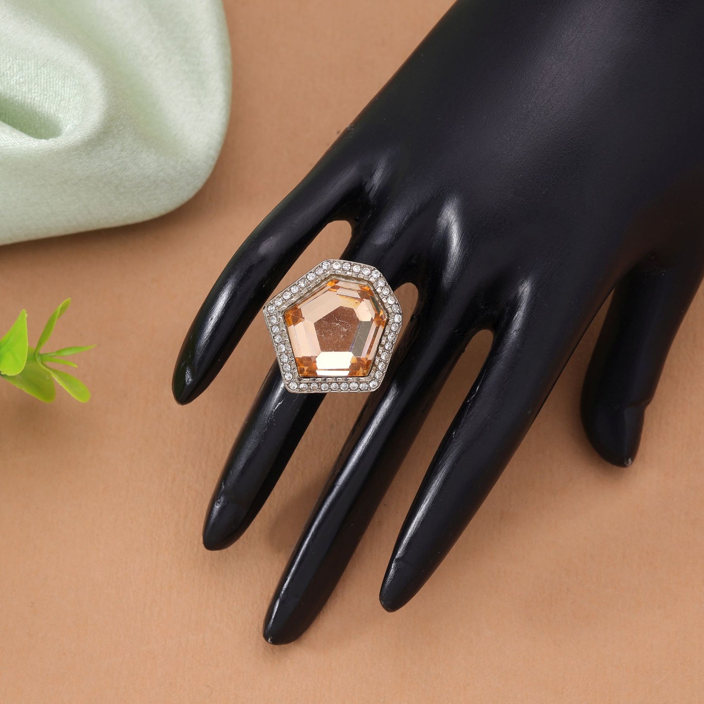 Peach Color Stone Ring Crafted for Elegant Designer Traditional Fashion Wear