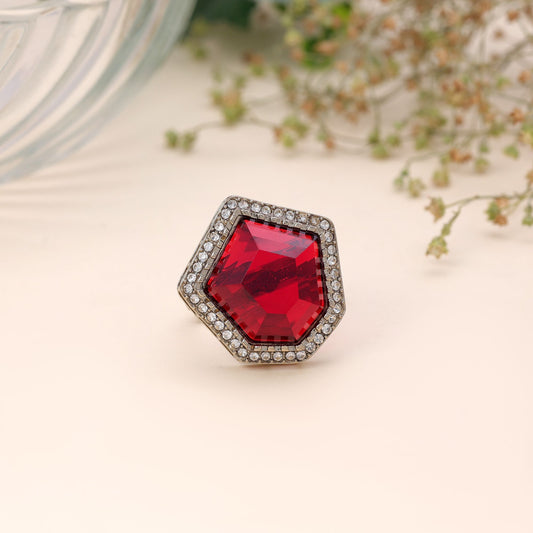 Red Color Stone Ring Crafted with Premium Crystal Inspired Jewelry Finish