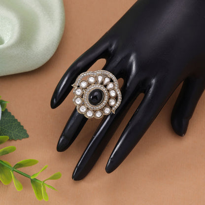 Black Color Kundan Ring with Royal Traditional Designer Statement Jewelry Look