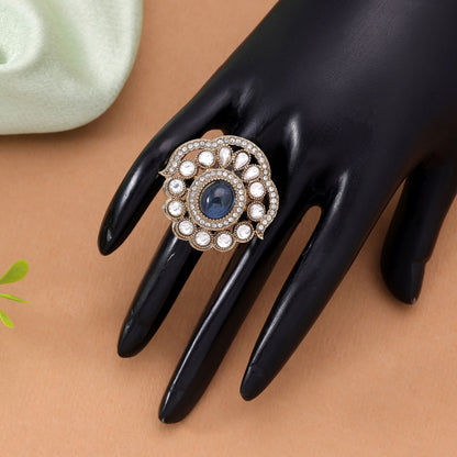 Light Blue Color Kundan Ring Featuring Elegant Handmade Ethnic Jewelry Style
