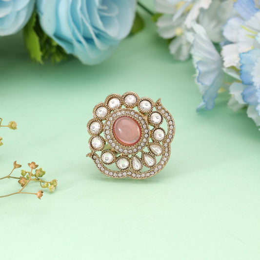 Light Pink Color Kundan Ring Featuring Premium Wedding Jewelry Appeal
