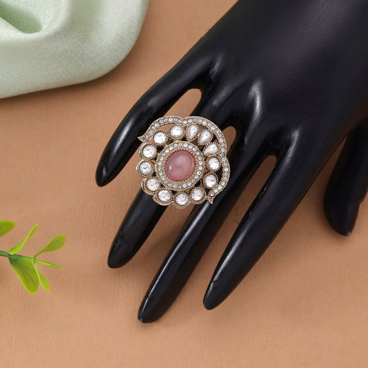 Light Pink Color Kundan Ring Featuring Premium Wedding Jewelry Appeal