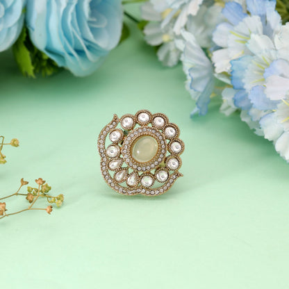 Light Yellow Color Kundan Ring with Beautiful Traditional Festive Fashion Appeal