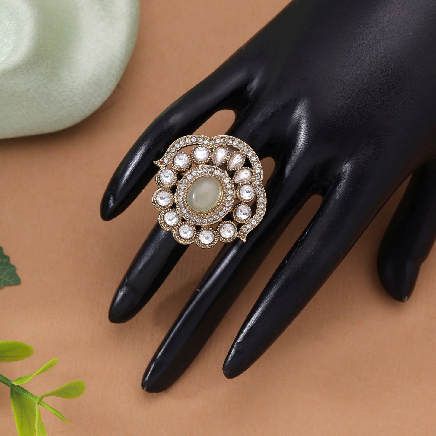 Light Yellow Color Kundan Ring with Beautiful Traditional Festive Fashion Appeal
