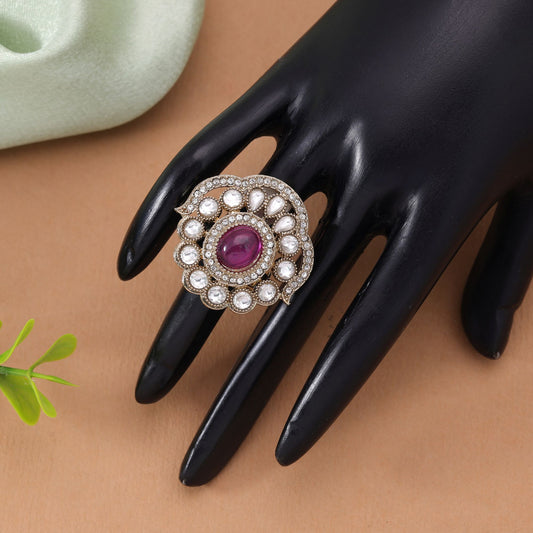 Purple Color Kundan Ring Crafted with Elegant Ethnic Fashion Wear Finish