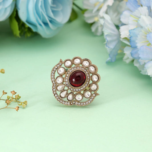 Red Color Kundan Ring Featuring Elegant Festive Fashion Jewelry Style