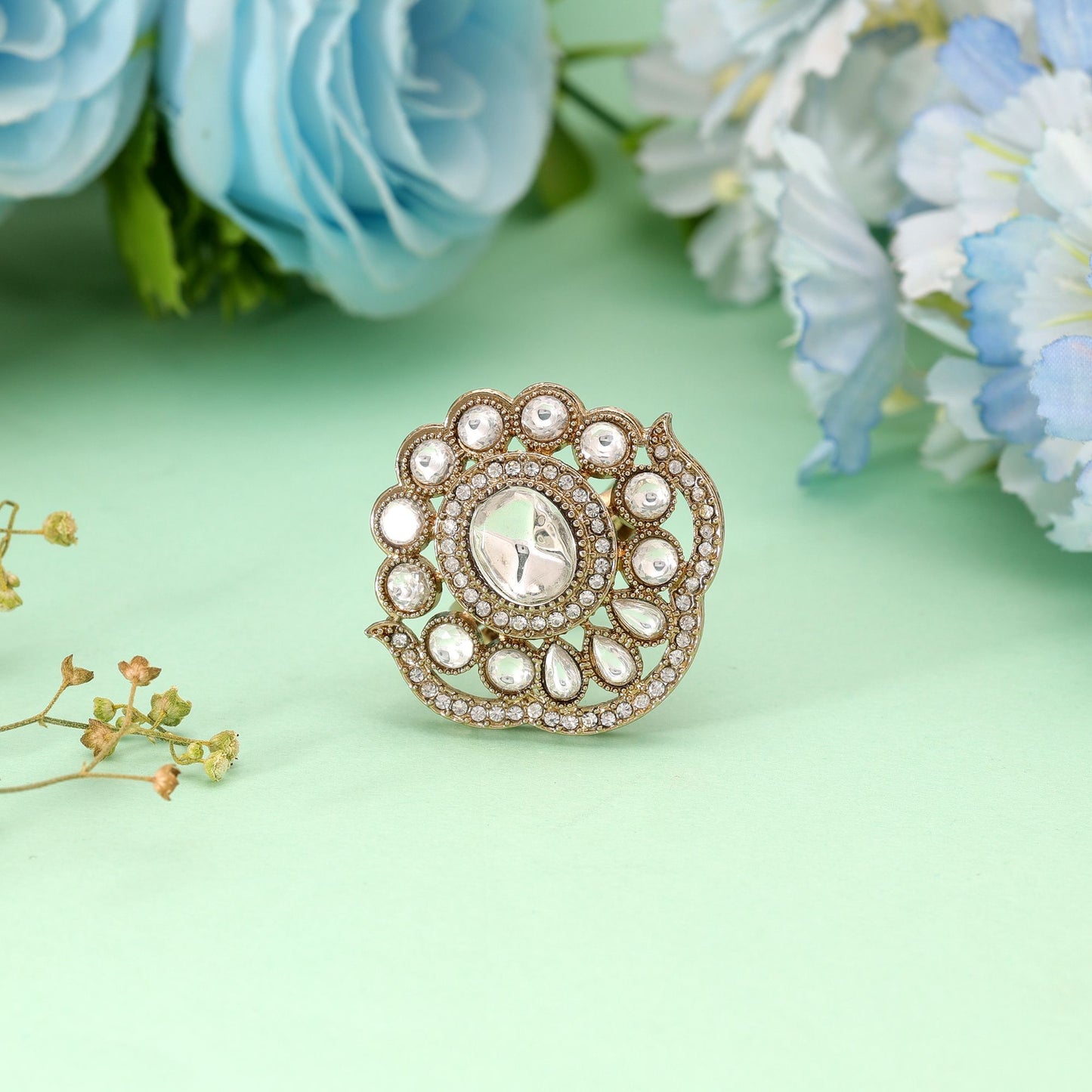 White Color Kundan Ring Featuring Premium Ethnic Wedding Jewelry Collection