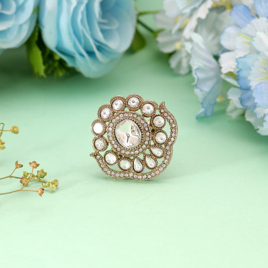 White Color Kundan Ring Featuring Premium Ethnic Wedding Jewelry Collection