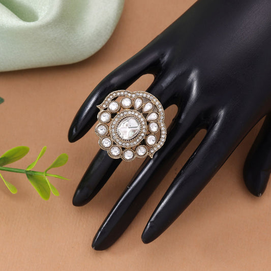 White Color Kundan Ring Featuring Premium Ethnic Wedding Jewelry Collection