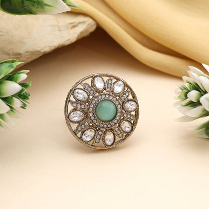 Assorted Color Combo Of 12 Pieces Kundan Rings (FNKDR106CMB)