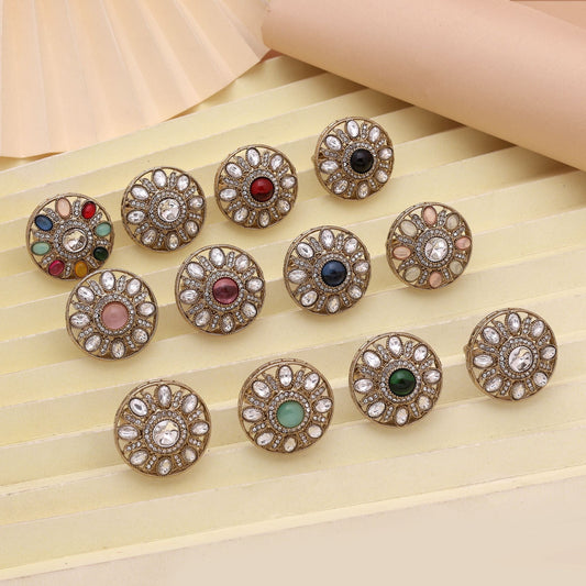 Assorted Color Combo Of 12 Pieces Kundan Rings (FNKDR106CMB)