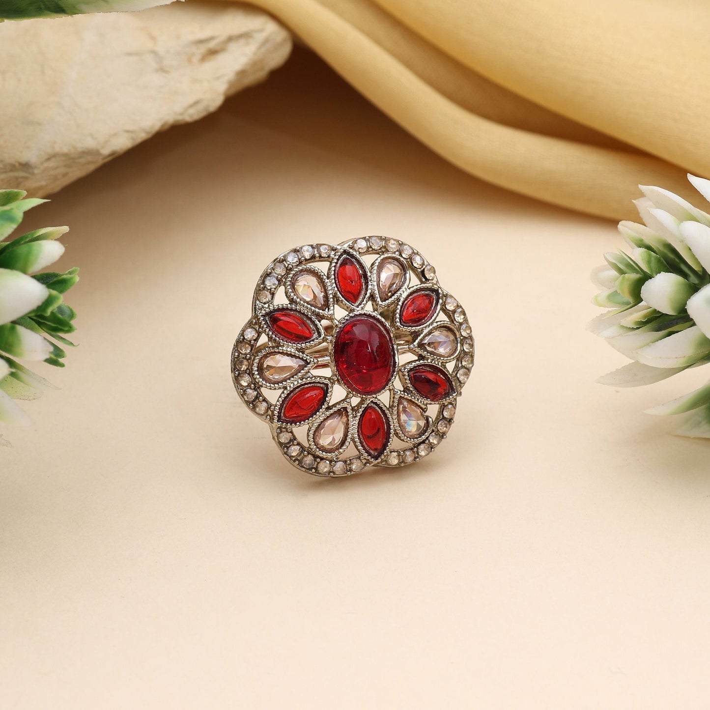 Assorted Color Combo Of 12 Pieces Kundan Rings (FNKDR107CMB)