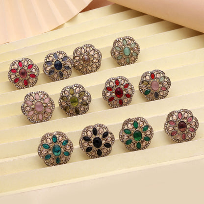 Assorted Color Combo Of 12 Pieces Kundan Rings (FNKDR107CMB)