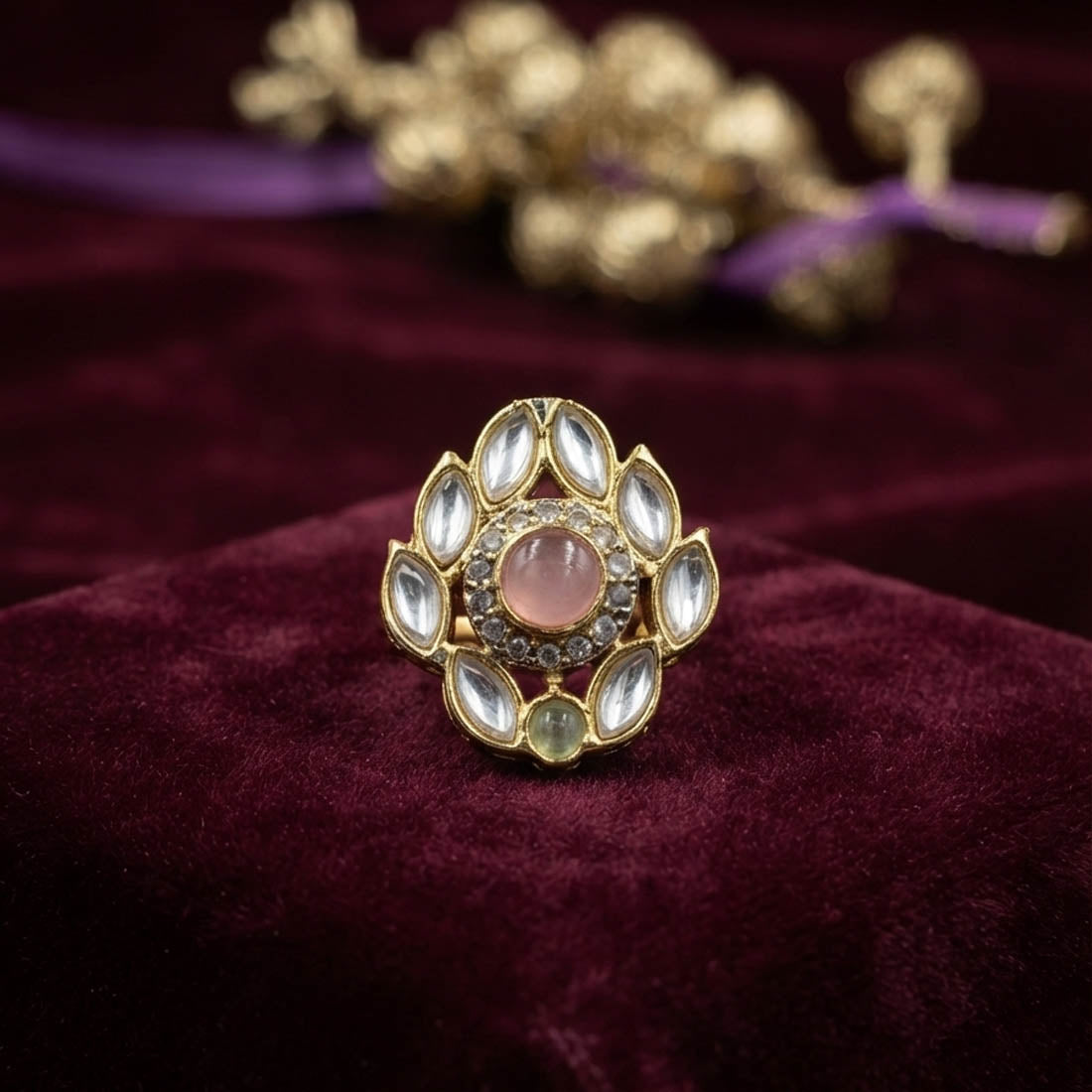Light Purple Color Kundan Ring Featuring Premium Traditional Designer Appeal